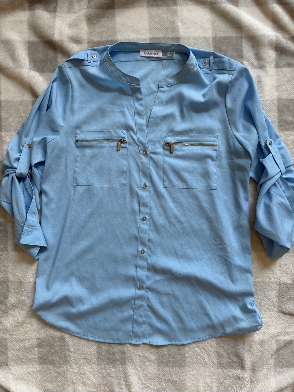 Calvin Klein Sky Blue Button-Front Roll Sleeve Shirt
